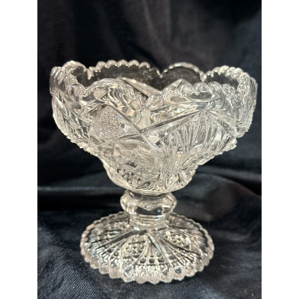 VTG Imperial Glass Clear Pressed Pattern Fan‎ / Star Compote Sawtooth (2609)